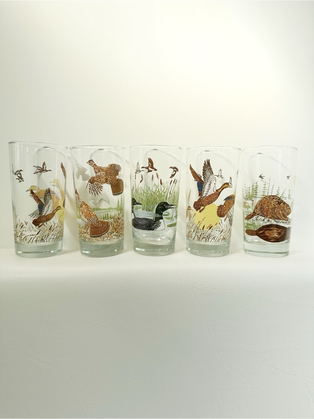 Vintage Irving Oil Lmtd Wildlife Print Tall Drinking Glasses - Set of 5